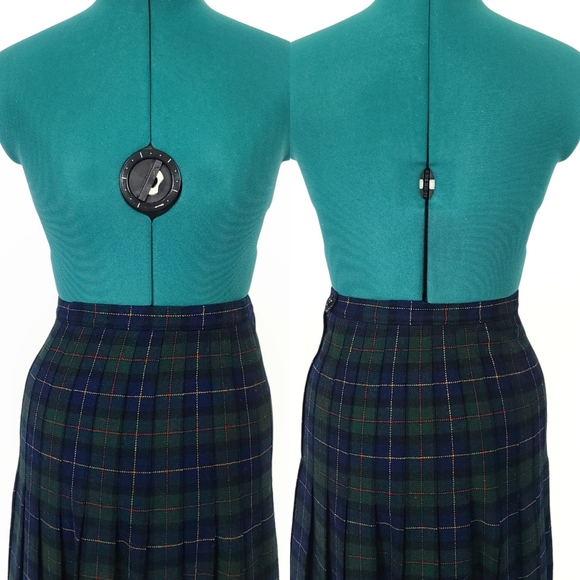 1960s Wool Skirt Plaid Pleated Vintage Pendleton Red Blue Green Yellow Retro vtg - Picture 2 of 6